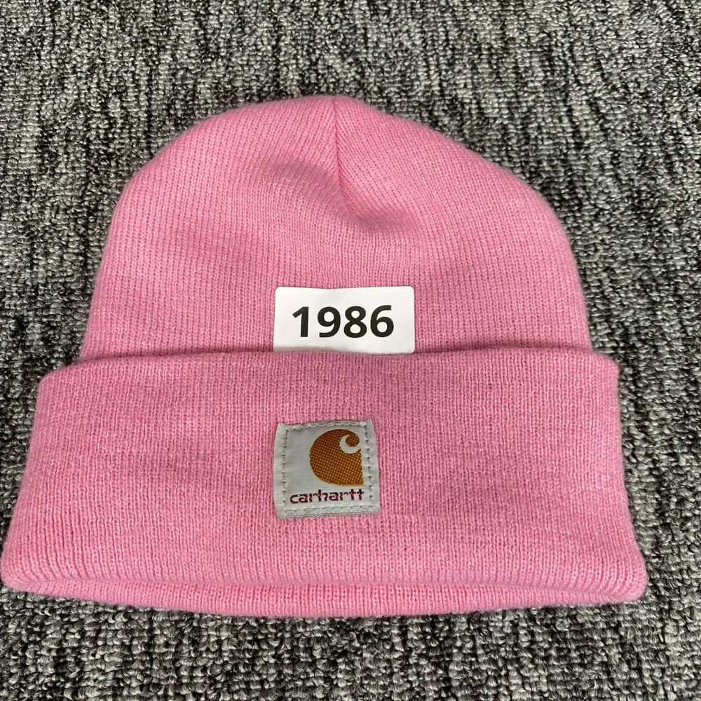 Carhartt Beanie Kids One Size Pink Knit Logo Cuff Winter Hat